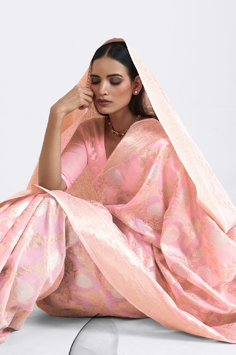 Flattering Baby Pink Cotton Silk Saree With Demanding Blouse Piece
