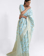 Smart Sky Cotton Silk Saree With Opulent Blouse Piece