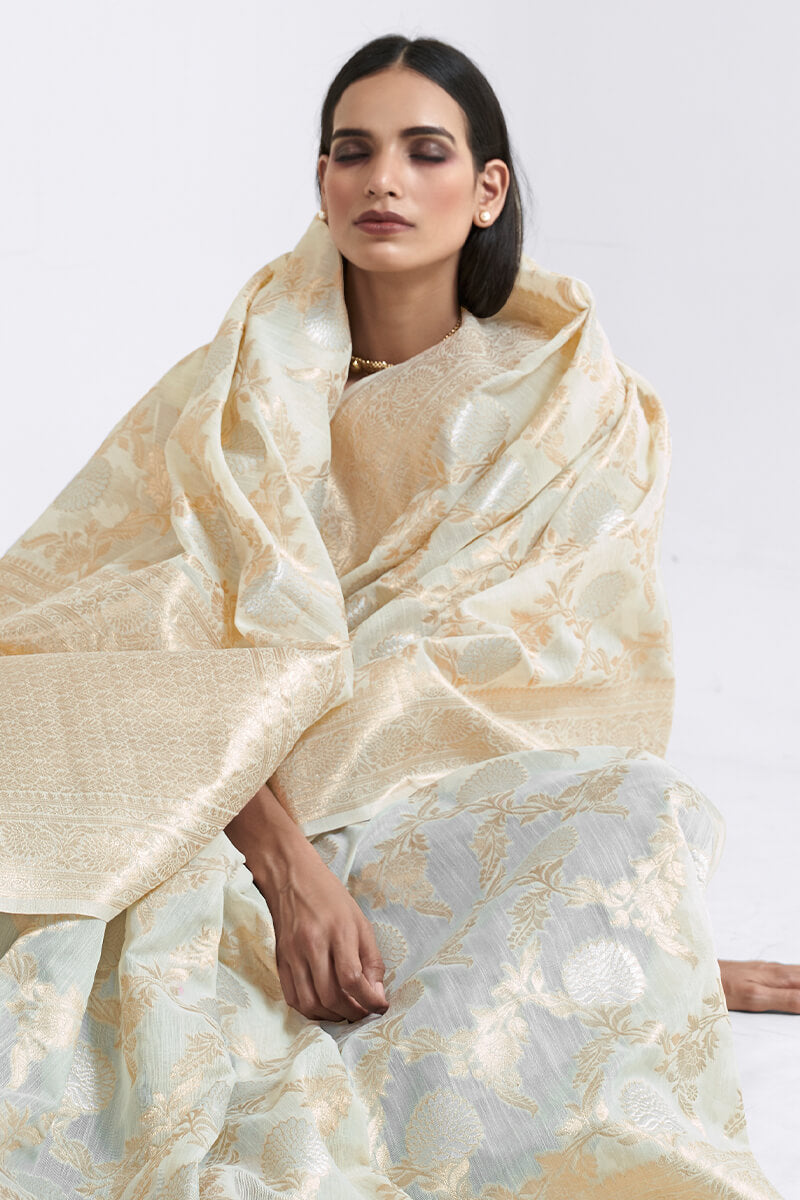 Desirable Beige Cotton Silk Saree With Divine Blouse Piece