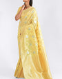 Glittering Yellow Cotton Silk Saree With Snappy Blouse Piece