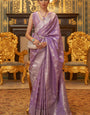 Beautiful Lavender Soft Banarasi Silk Saree With Blooming Blouse Piece