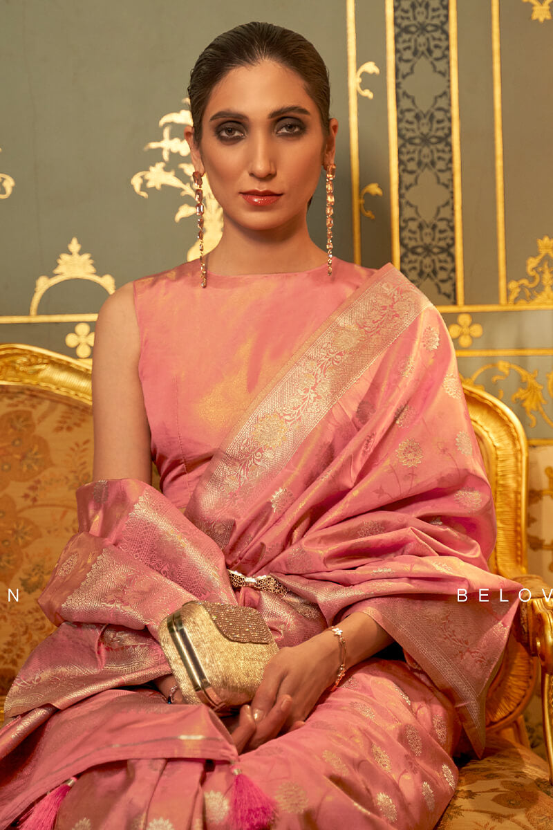 Bewitching Pink Soft Banarasi Silk Saree With Chatoyant Blouse Piece
