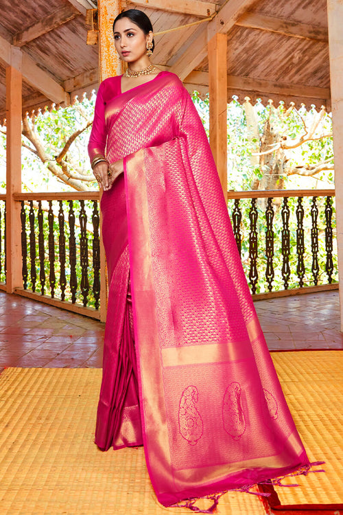 Load image into Gallery viewer, Classy Magenta Kanjivaram Silk Saree With Sensational Blouse Piece
