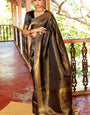 Blissful Black Kanjivaram Silk Saree With Adoring Blouse Piece