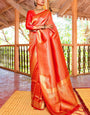 Fugacious Red Kanjivaram Silk Saree With Nemesis Blouse Piece