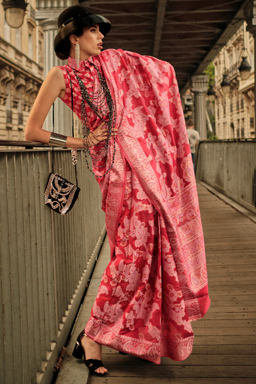 Load image into Gallery viewer, Extraordinary Red Lucknowi Silk Saree and Refreshing Blouse Piece
