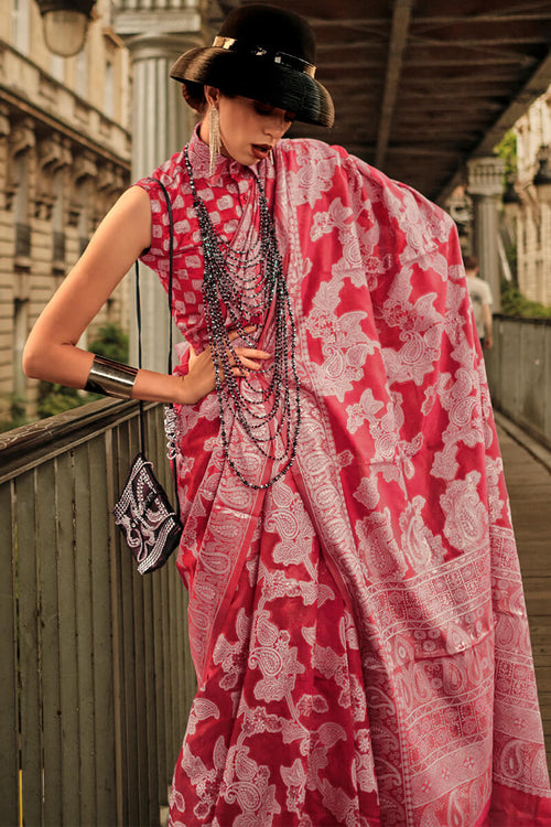 Load image into Gallery viewer, Extraordinary Red Lucknowi Silk Saree and Refreshing Blouse Piece
