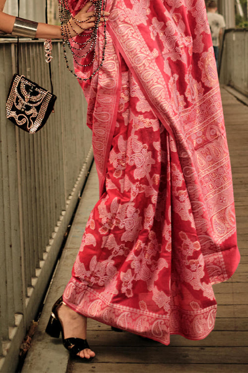 Load image into Gallery viewer, Extraordinary Red Lucknowi Silk Saree and Refreshing Blouse Piece
