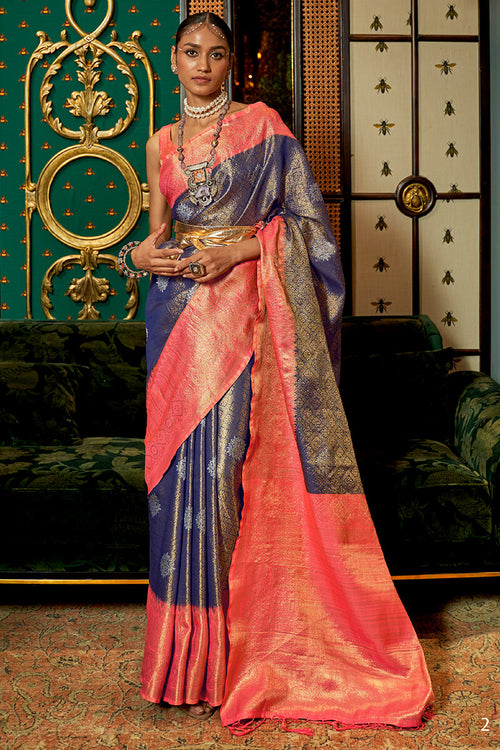 Load image into Gallery viewer, Exuberant Blue Kanjivaram Silk Saree With Symmetrical Blouse Piece
