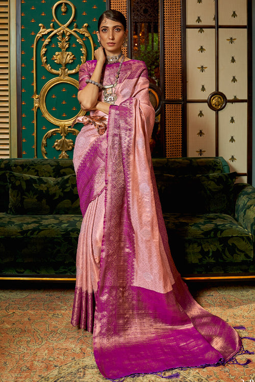 Load image into Gallery viewer, Opulent Pink Kanjivaram Silk Saree With Blooming Blouse Piece
