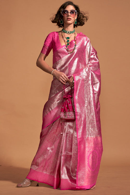 Load image into Gallery viewer, Lassitude Pink Kanjivaram Silk Saree With Incredible Blouse Piece
