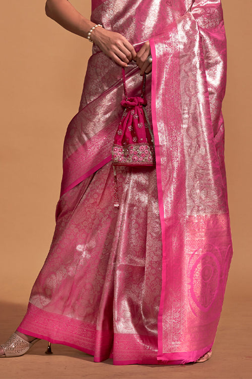 Load image into Gallery viewer, Lassitude Pink Kanjivaram Silk Saree With Incredible Blouse Piece
