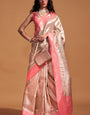 Seraglio Beige and Pink Kanjivaram Silk Saree With Profuse Blouse Piece