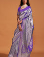 Gleaming Purple Kanjivaram Silk Saree With Intricate Blouse Piece