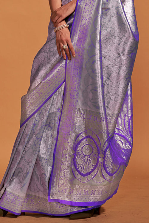 Load image into Gallery viewer, Gleaming Purple Kanjivaram Silk Saree With Intricate Blouse Piece
