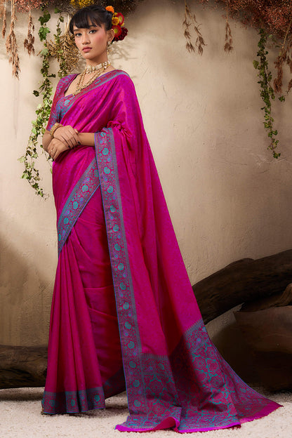 Ebullience Magenta Kanjivaram Silk Saree With Moiety Blouse Piece