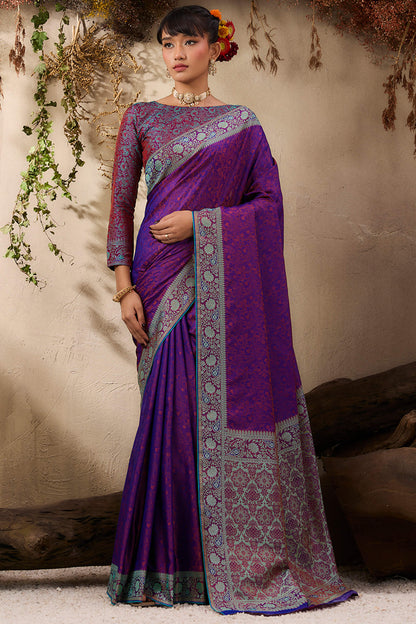 Imbrication Purple Kanjivaram Silk Saree With Hypnotic Blouse Piece
