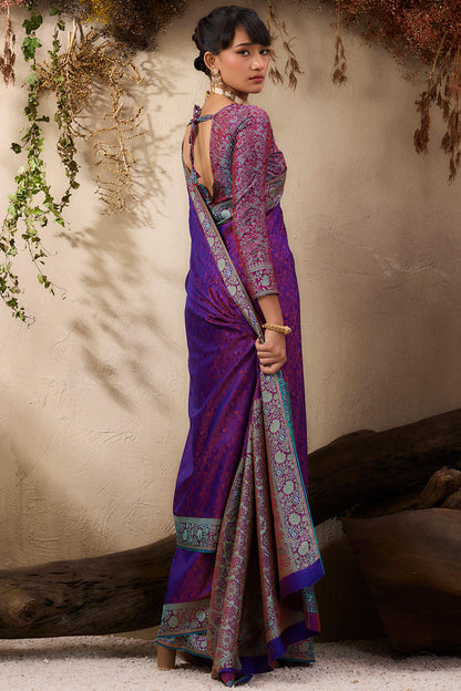 Imbrication Purple Kanjivaram Silk Saree With Hypnotic Blouse Piece