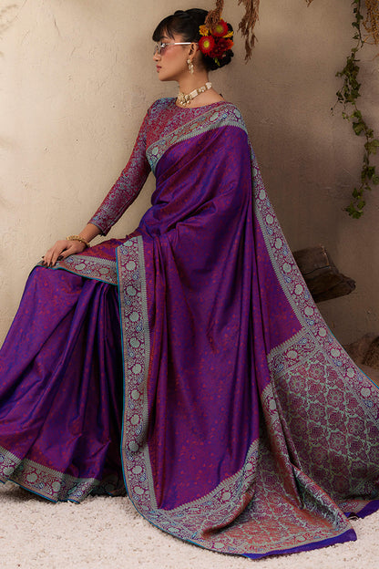 Imbrication Purple Kanjivaram Silk Saree With Hypnotic Blouse Piece