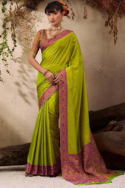 Prodigal Green Kanjivaram Silk Saree With Surpassing Blouse Piece