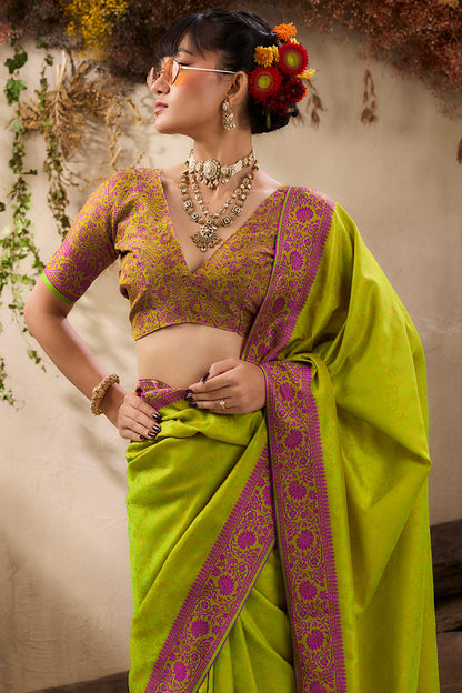 Prodigal Green Kanjivaram Silk Saree With Surpassing Blouse Piece
