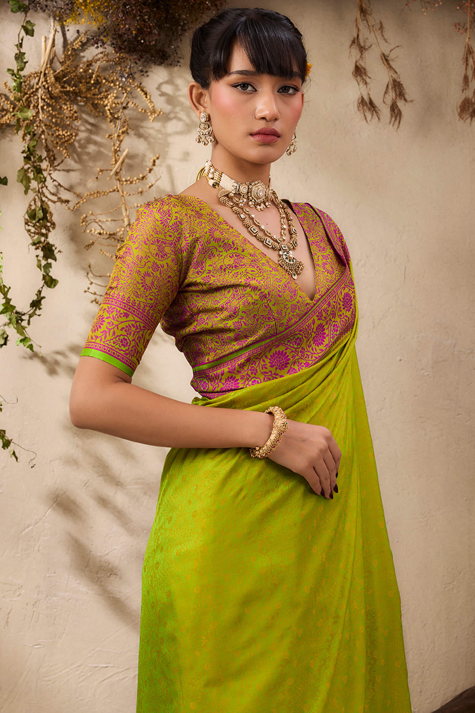 Prodigal Green Kanjivaram Silk Saree With Surpassing Blouse Piece