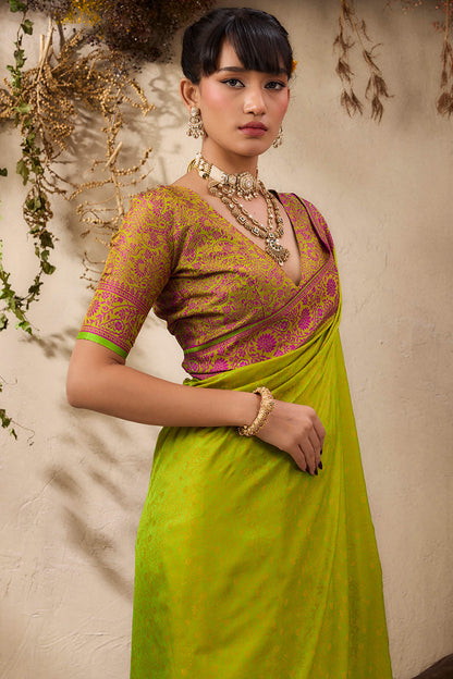 Prodigal Green Kanjivaram Silk Saree With Surpassing Blouse Piece