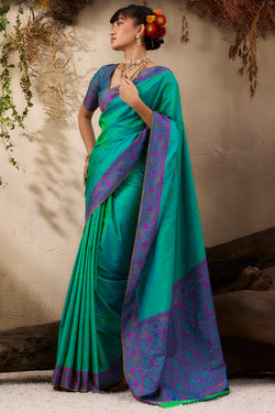 Scrupulous Sea Green Kanjivaram Silk Saree With Most Flattering Blouse Piece