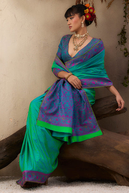 Scrupulous Sea Green Kanjivaram Silk Saree With Most Flattering Blouse Piece