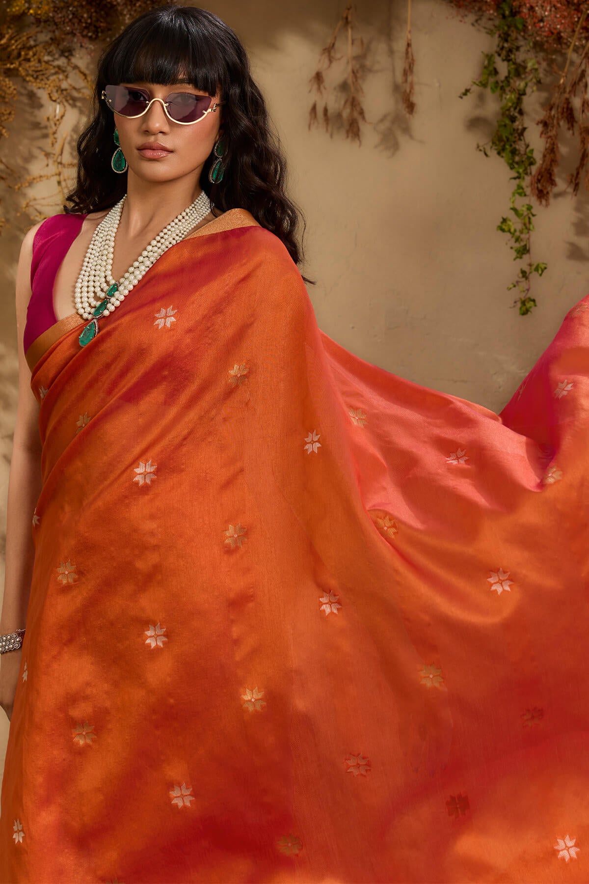 Imaginative Orange Pure Zari Weaving Banarasi Tussar Silk Saree With Admirable Blouse Piece