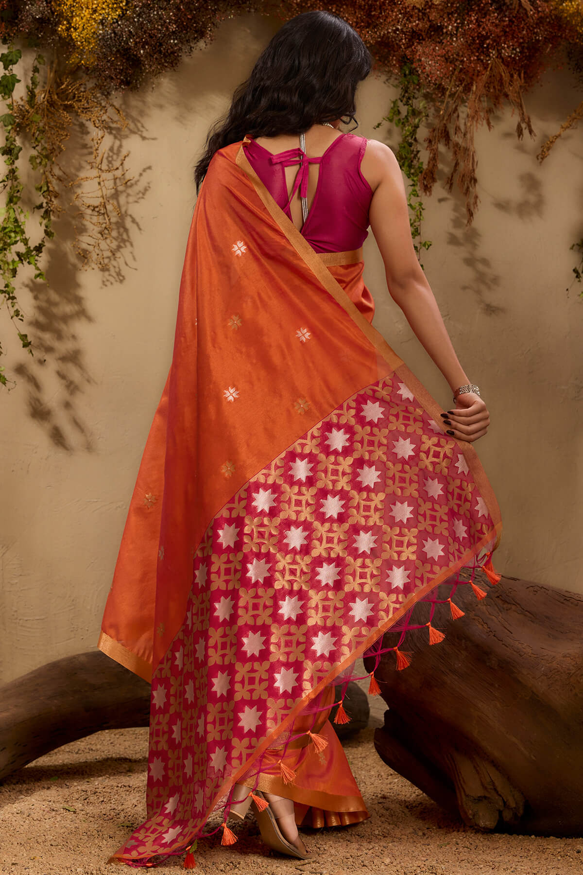 Imaginative Orange Pure Zari Weaving Banarasi Tussar Silk Saree With Admirable Blouse Piece