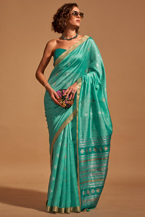 Load image into Gallery viewer, Classic Sea Green Soft Banarasi Silk Saree With Bewitching Blouse Piece
