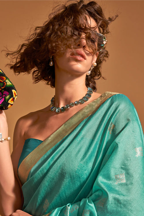 Load image into Gallery viewer, Classic Sea Green Soft Banarasi Silk Saree With Bewitching Blouse Piece
