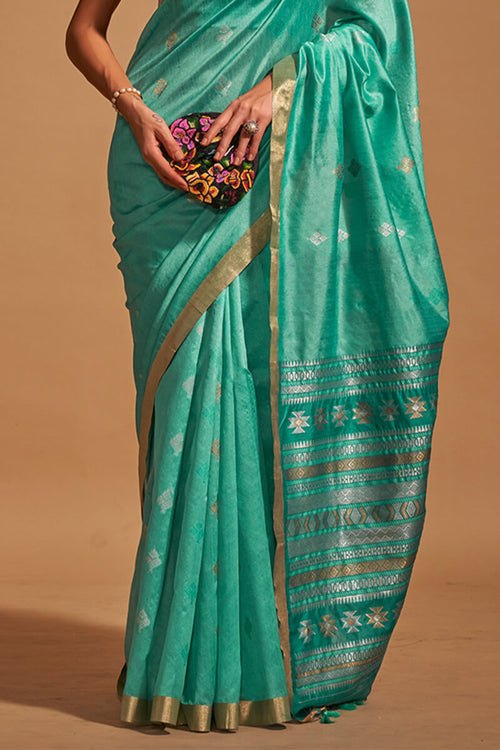 Load image into Gallery viewer, Classic Sea Green Soft Banarasi Silk Saree With Bewitching Blouse Piece
