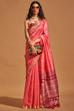 Flameboyant Tomato Soft Banarasi Silk Saree With Captivating Blouse Piece