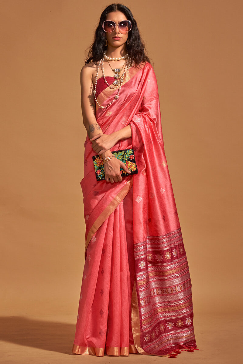 Flameboyant Tomato Soft Banarasi Silk Saree With Captivating Blouse Piece