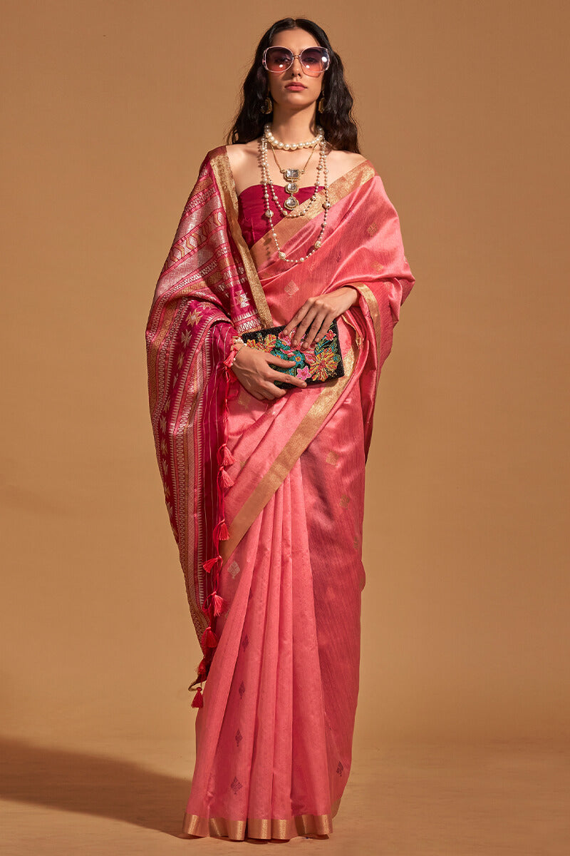 Flameboyant Tomato Soft Banarasi Silk Saree With Captivating Blouse Piece