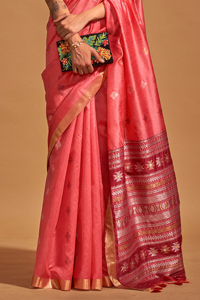 Flameboyant Tomato Soft Banarasi Silk Saree With Captivating Blouse Piece