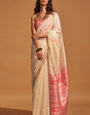 Classy Beige Soft Banarasi Silk Saree With Outstanding Blouse Piece