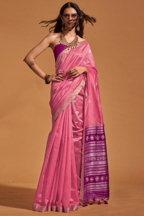 Load image into Gallery viewer, Blooming Pink Soft Banarasi Silk Saree With Delightful Blouse Piece
