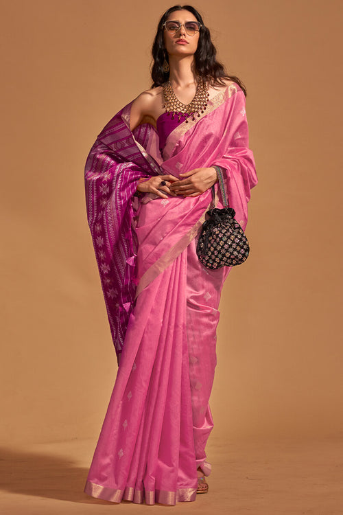 Load image into Gallery viewer, Blooming Pink Soft Banarasi Silk Saree With Delightful Blouse Piece
