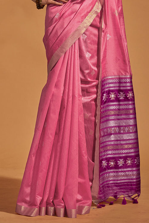 Load image into Gallery viewer, Blooming Pink Soft Banarasi Silk Saree With Delightful Blouse Piece
