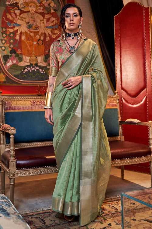 Load image into Gallery viewer, Prettiest Pista Soft Banarasi Silk Saree With Excellent Blouse Piece
