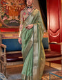 Prettiest Pista Soft Banarasi Silk Saree With Excellent Blouse Piece