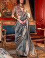 Eloquence Grey Soft Banarasi Silk Saree With Mellifluous Blouse Piece