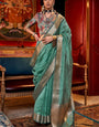 Confounding Sea Green Soft Banarasi Silk Saree With Fantabulous Blouse Piece