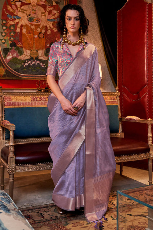 Load image into Gallery viewer, Exquisite Lavender Soft Banarasi Silk Saree With Alluring Blouse Piece
