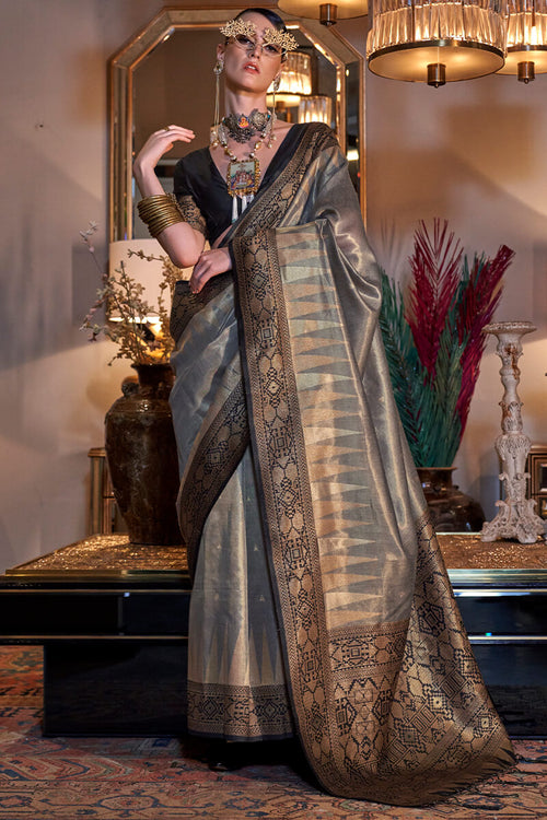 Load image into Gallery viewer, Gleaming Grey Soft Banarasi Silk Saree With Gorgeous Blouse Piece
