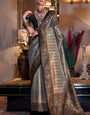 Gleaming Grey Soft Banarasi Silk Saree With Gorgeous Blouse Piece