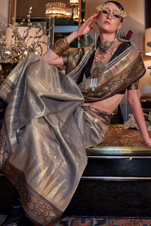 Load image into Gallery viewer, Gleaming Grey Soft Banarasi Silk Saree With Gorgeous Blouse Piece
